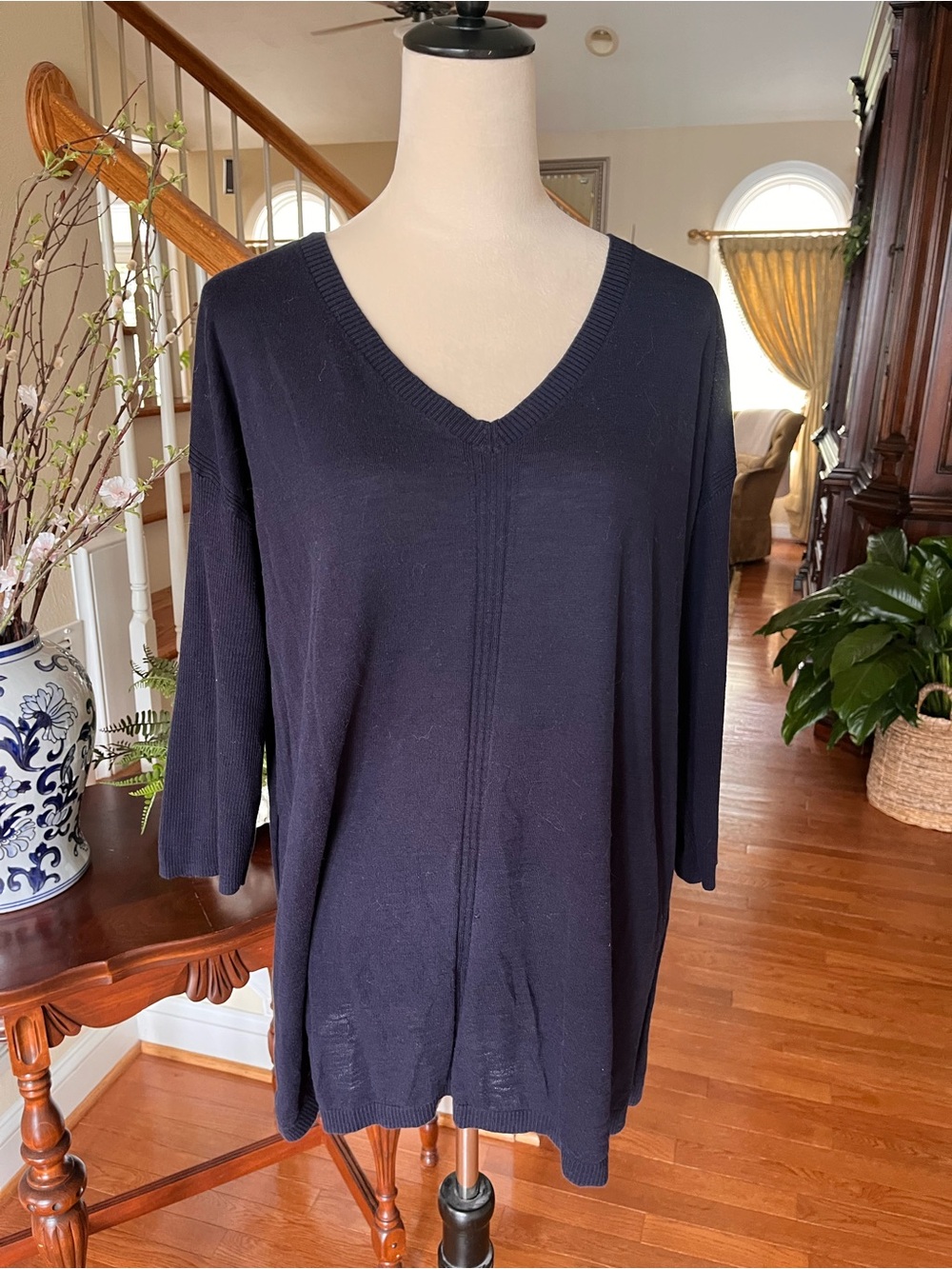 Talbots Plus Dark Navy Lightweight V-Neck Sweater